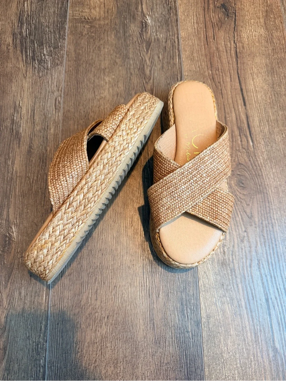 Woven Cross-Strap Slide Sandals - Tan